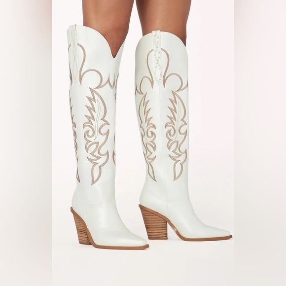 Billini Cream Embroidered Over the Knee Boots. - Picture 2 of 3
